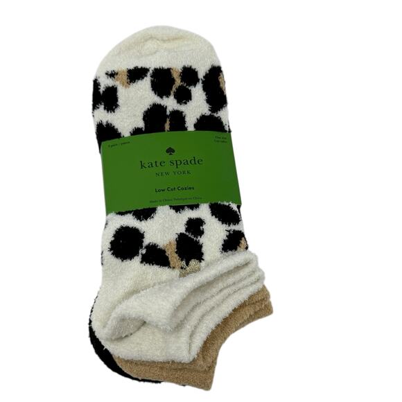 NWT Kate Spade Cozy Low-Cut Socks 3-Pack Leopard Print Cream Neutral Giftable - Picture 1 of 8